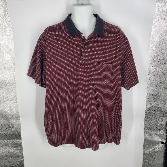 John Henry Polo Shirt Mens 2XL Burgundy Micro Dot Contrast Collar Pocket Knit - Picture 1 of 7